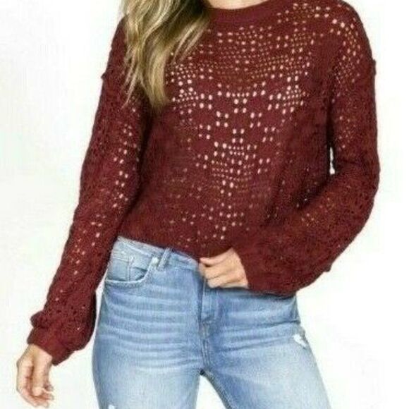 Patrons Of Peace Laurel Sweater Small Garnet Red NWT 100% Cotton Pointelle Knit - Picture 9 of 9